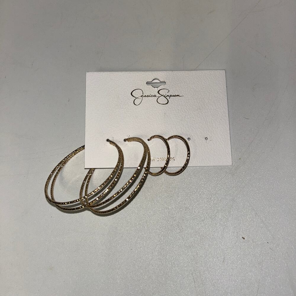 2 New Jessica Simpson Gold-Tone Hoop Earrings Hoops 2.5" & 1.25"